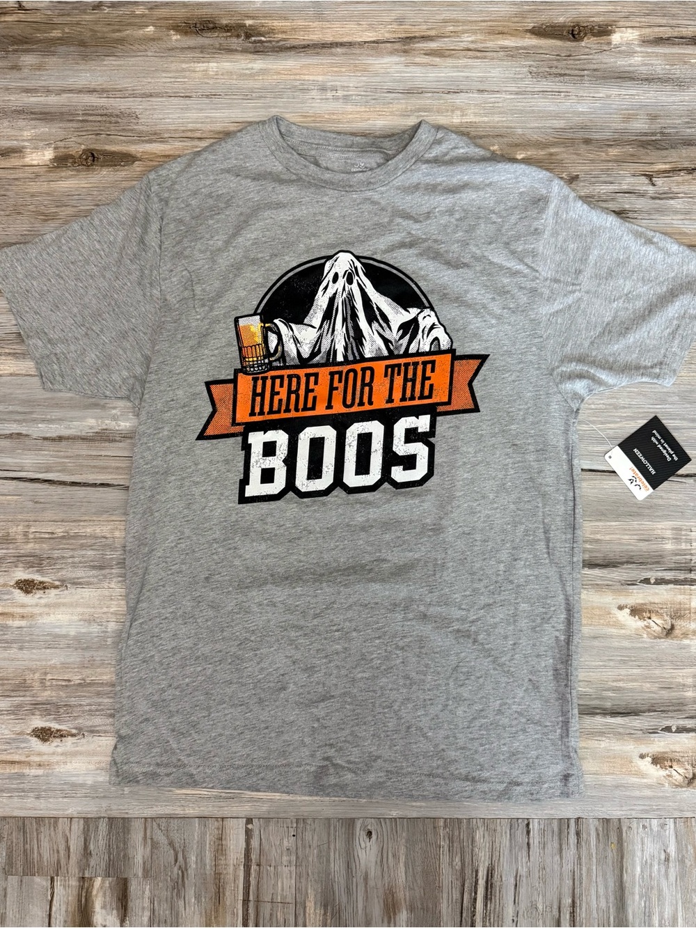 Celebrate! Here for the Boos Ghost Graphic T-Shirt Men’s M Gray Funny Halloween